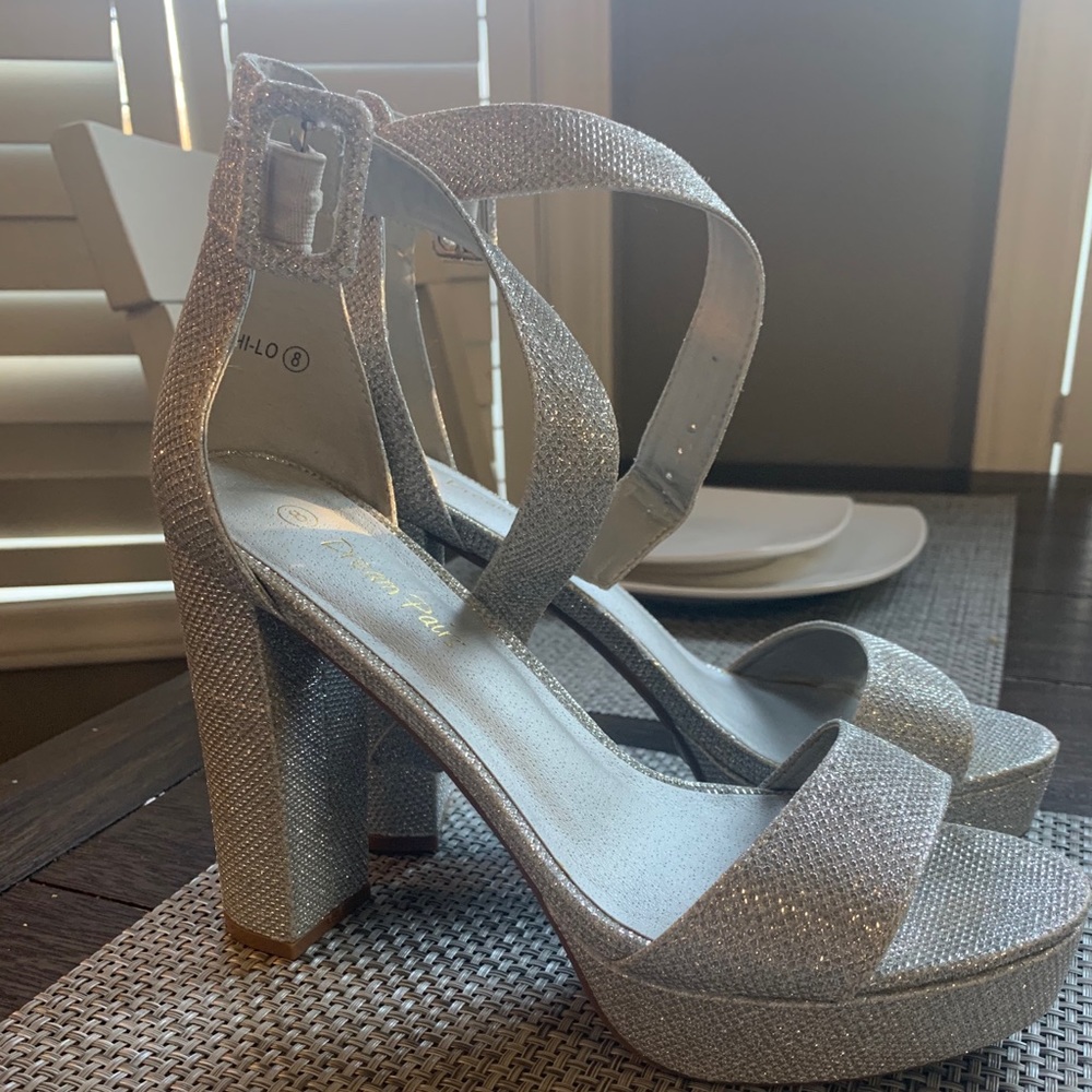 Silver ankle strap high heels